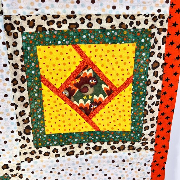 Homemade Handcrafted Baby Lap Blanket Quilt Fall Wall Hang Turkeys 39 1/2" x 30" - Picture 6 of 16